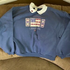 Lange Blue Crewneck Sweater with American Flag Patch